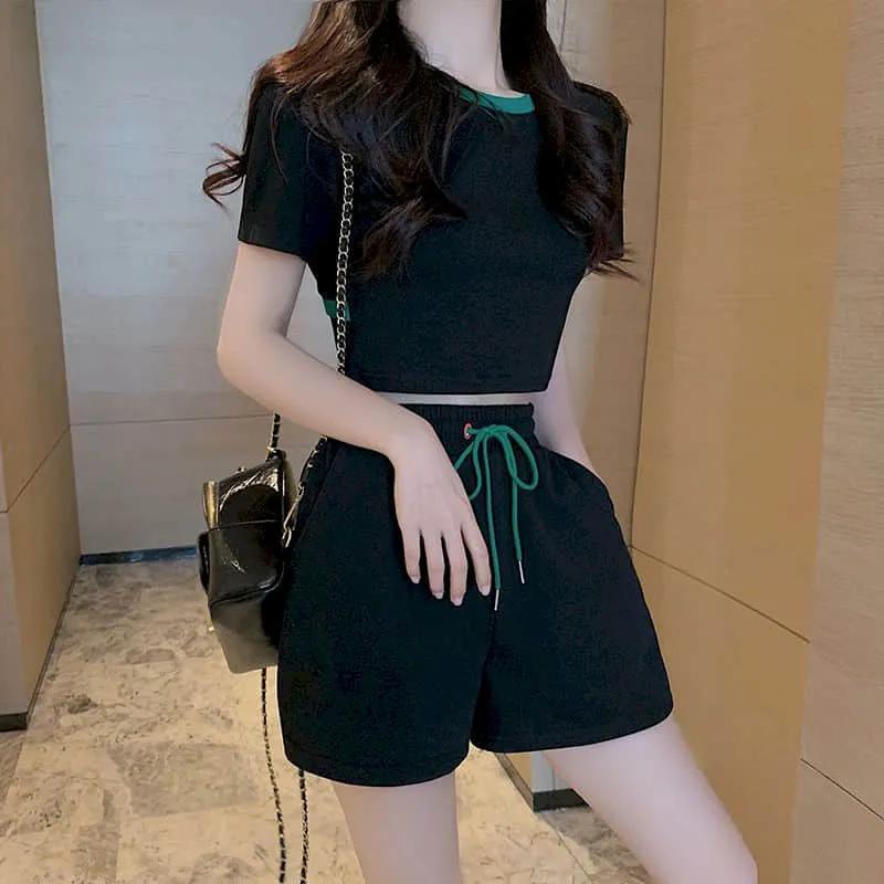 Shorts Set Summer Two Piece Set Korean Style Casual Women Suit Vintage Loose Short Top Short Sleeve T-shirt and Shor